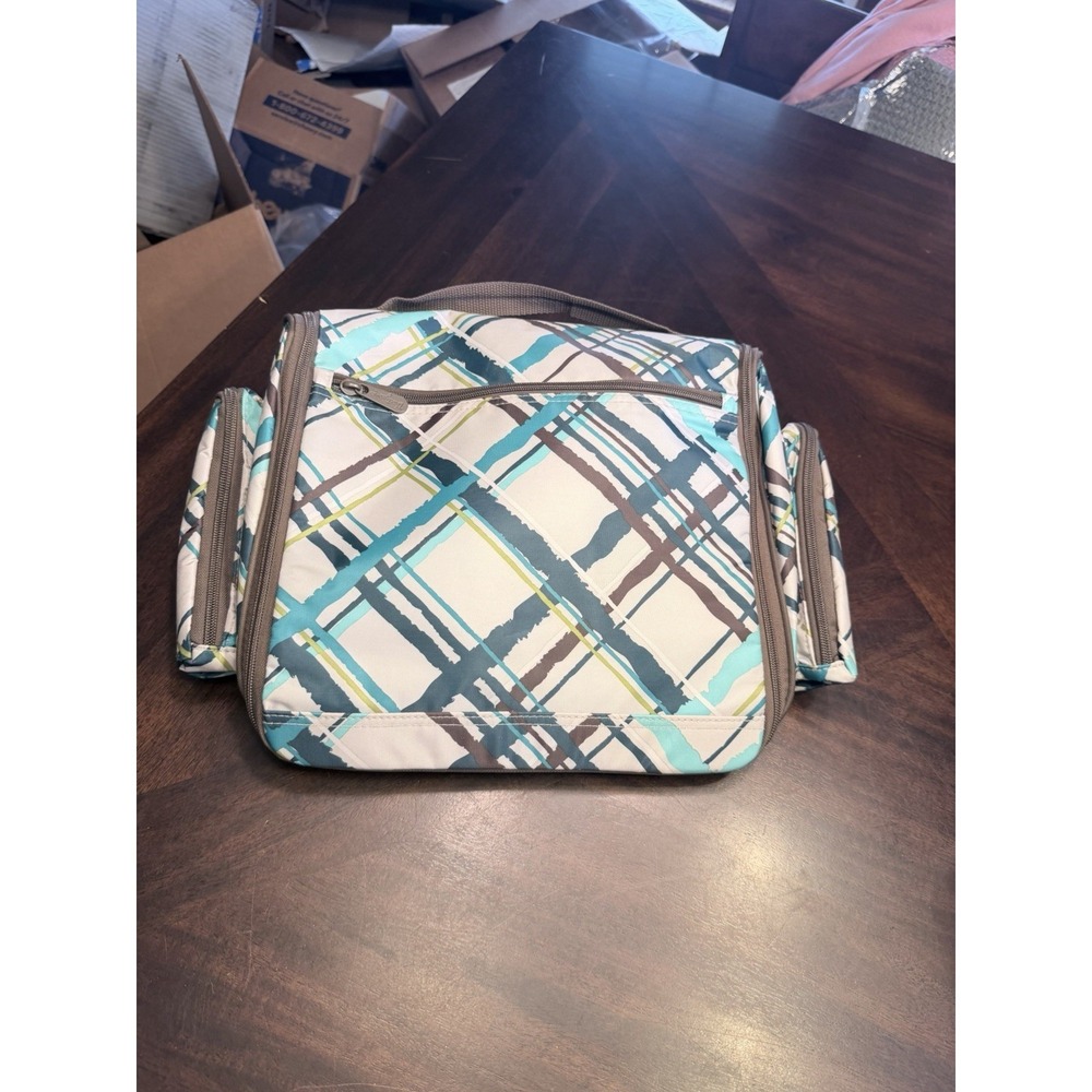 Thirty One Sea Plaid travel Organizer Makeup Toiletries Bag Hanging